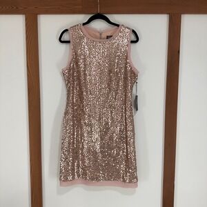 Vince Camuto Sequin Dress Rose Gold Pink Party Occasion Size 14 Glam Romantic